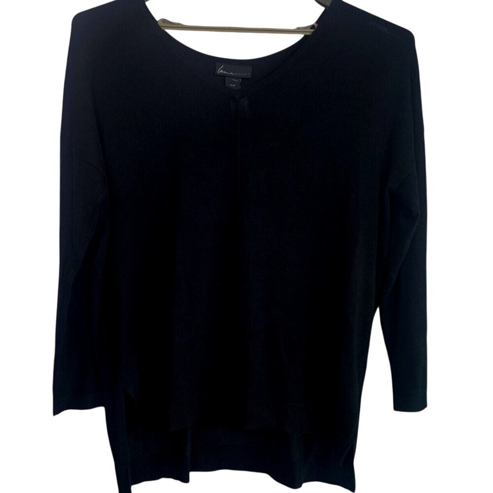 Lane Bryant Lightweight Knit High Low V Neck Sweater Side Slit 18 20 Black #4227